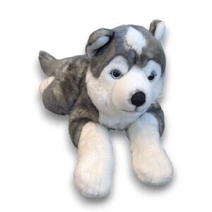 Toys R Us Exclusive Animal Alley Floppy Husky Dog Wolf Plush Lying Large 24''